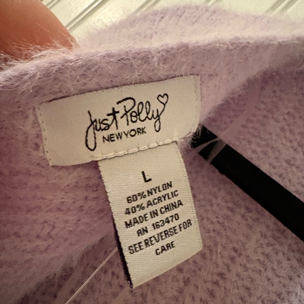 NWT Just Polly Lavender “Eyelash” Knit Twist Front Sweater Size L - Picture 6 of 8
